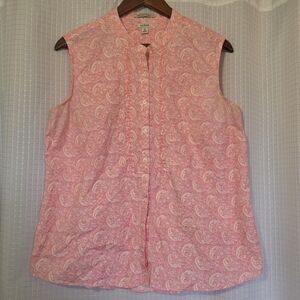 L.L BeanSleeveless Button Down Shirt Pink Paisley Wrinkle Resist Size XL